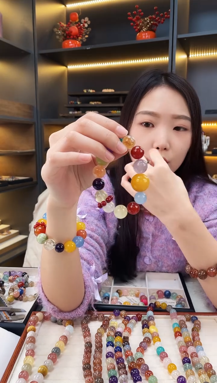 未镶嵌手链水晶黄纹玛瑙多宝手串