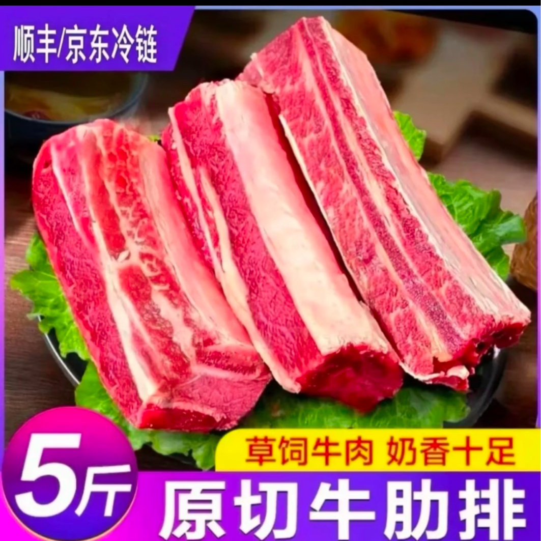 FFF原切牛肋排 【带脊骨】净重5斤装 带骨牛排骨新鲜冷冻食材2.5kg
