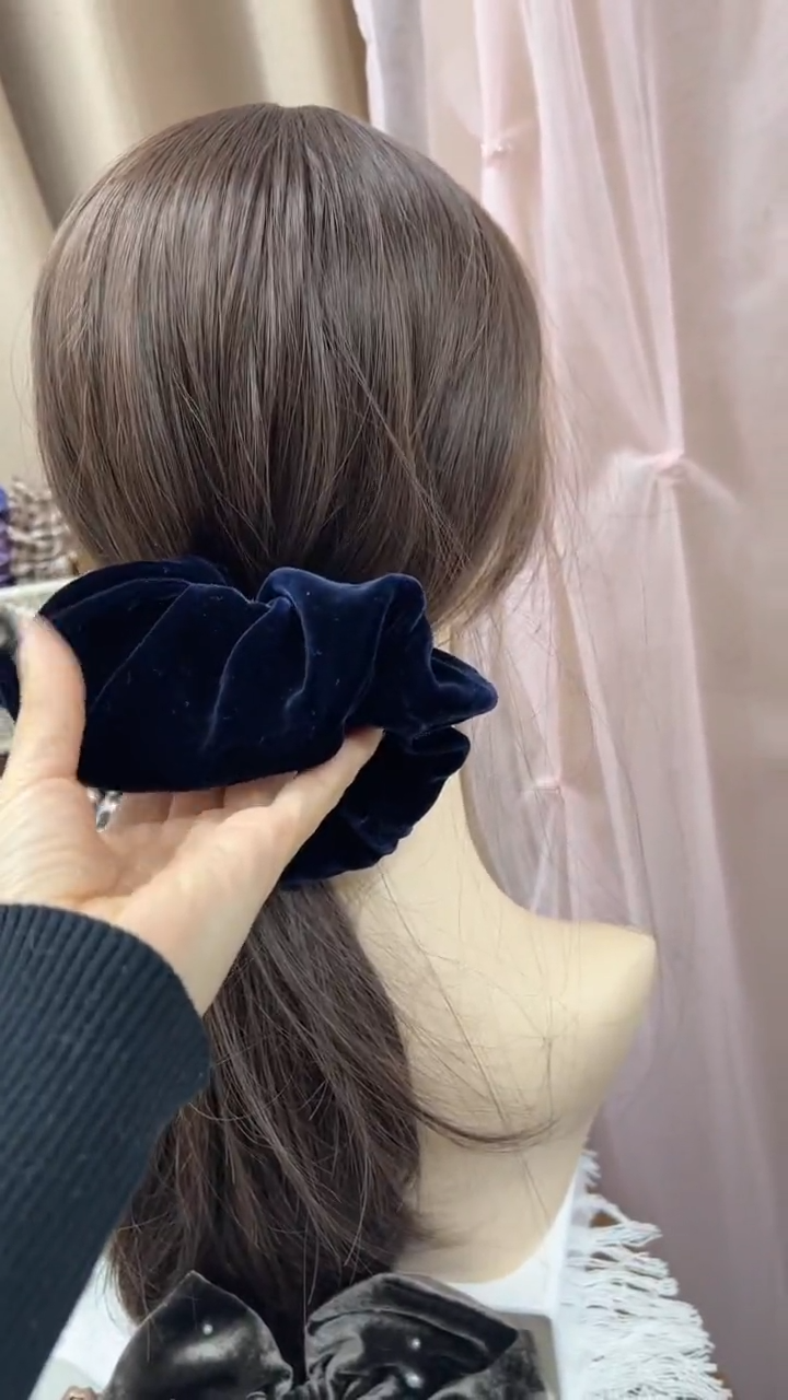 非金属布艺简约发饰丝绒藏蓝中圈