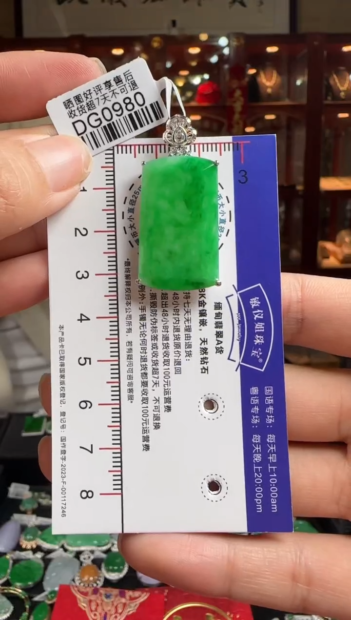 【闪购商品】翡翠颈饰18K金镶嵌DG0980冰辣绿无事牌