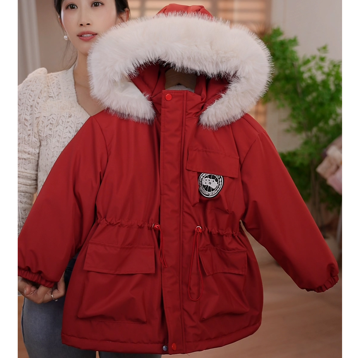 现货【毛领可拆卸】SC806女童冬季加绒加厚派克服儿童夹棉外套棉服