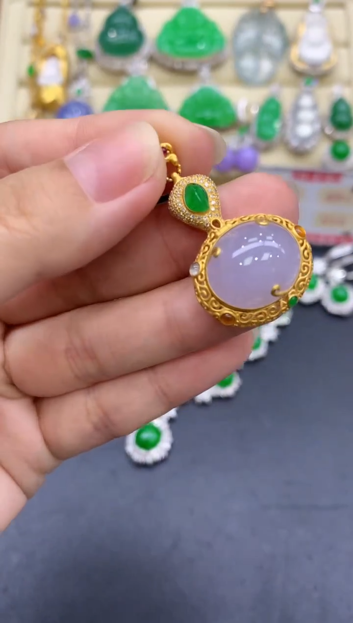 颈饰18K金镶嵌翡翠318-中国好珍宝