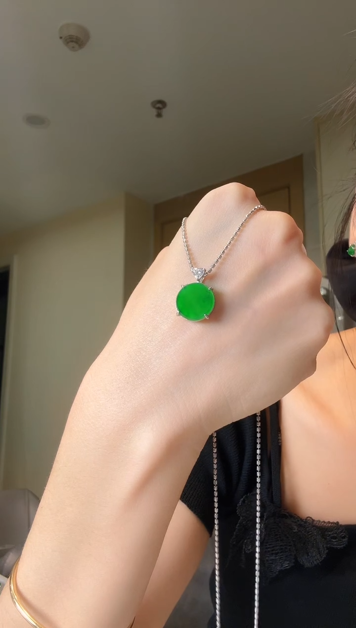 翡翠银S925镶嵌吊坠(不含链)天然翡翠吊坠