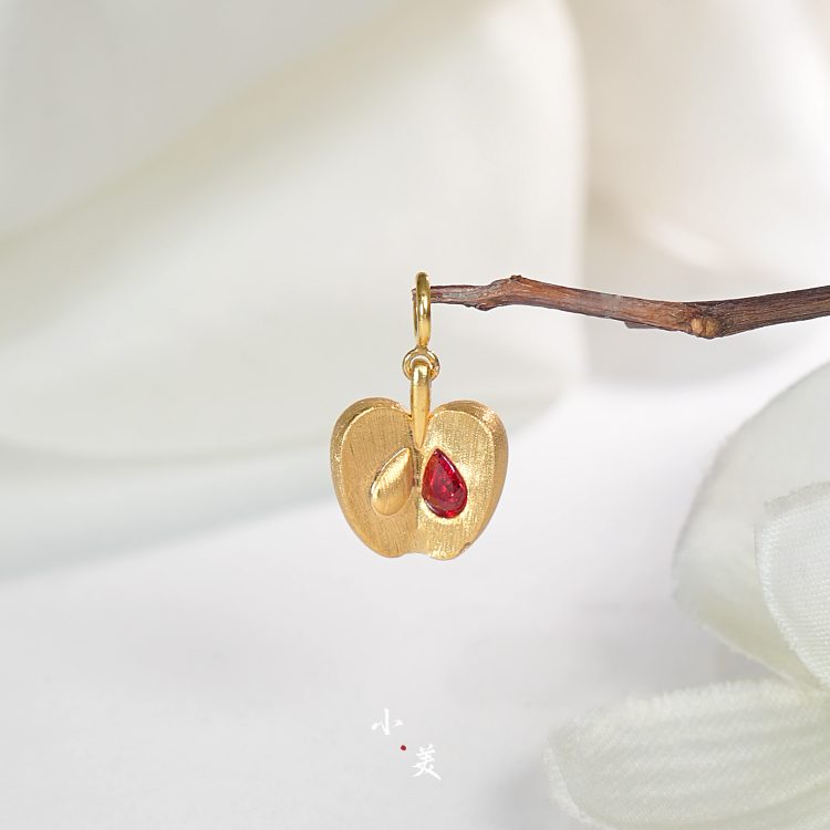 许愿果・18K金拉丝苹果红宝石钻石吊坠 G80157