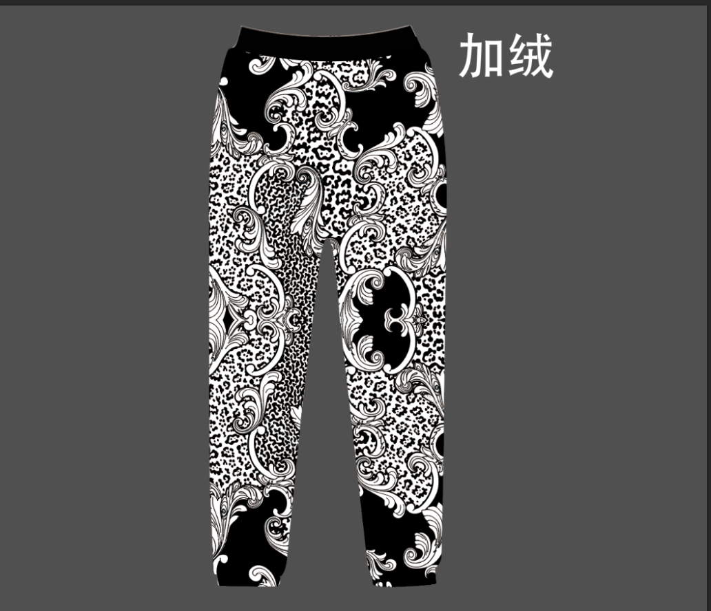 欧美风加绒长裤印花字母9905款拼接个性满印女款