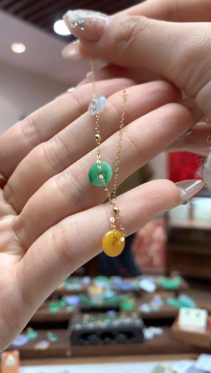 【闪购商品】翡翠手链18K金镶嵌手链