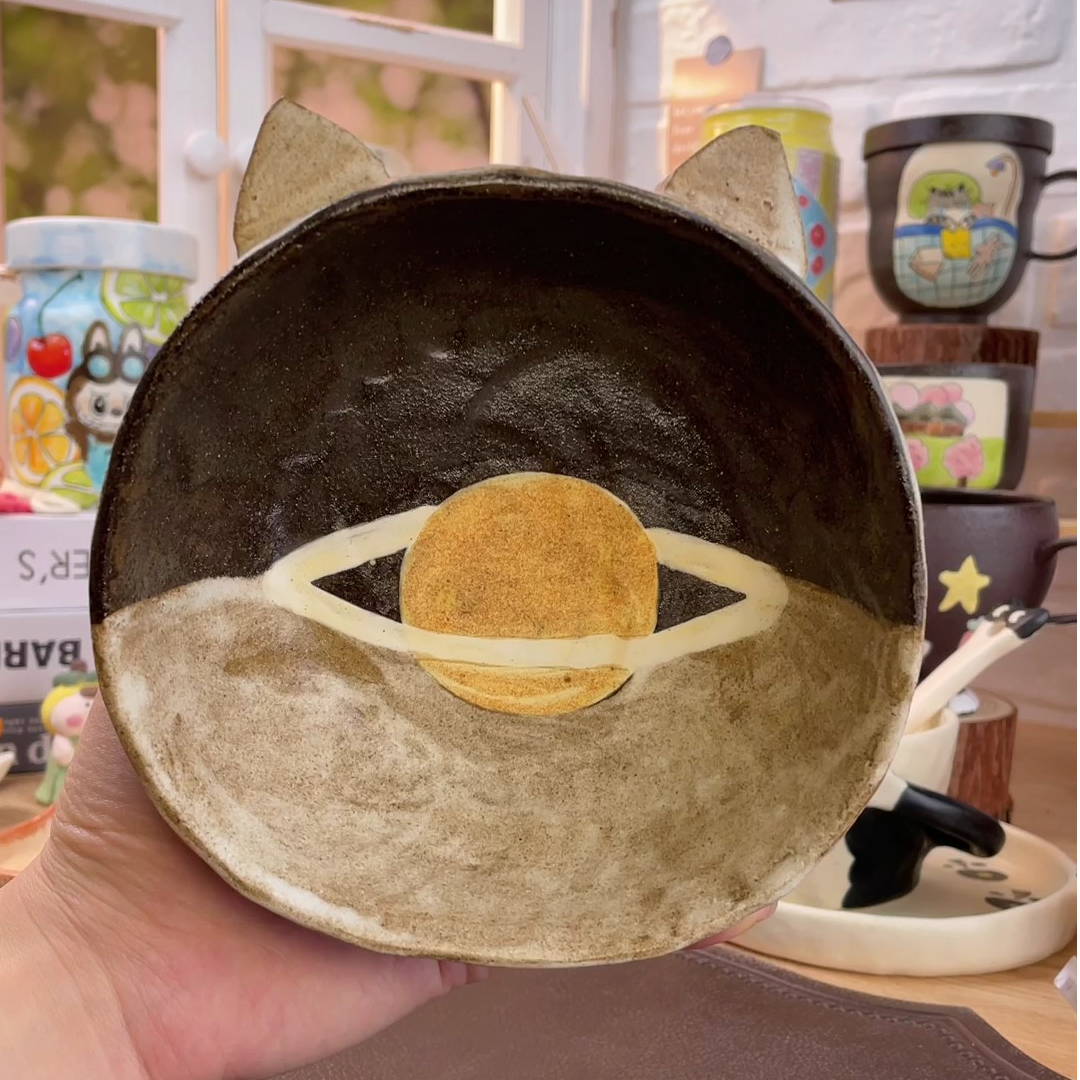 景德镇创意手绘文创可爱设计师款土星碗