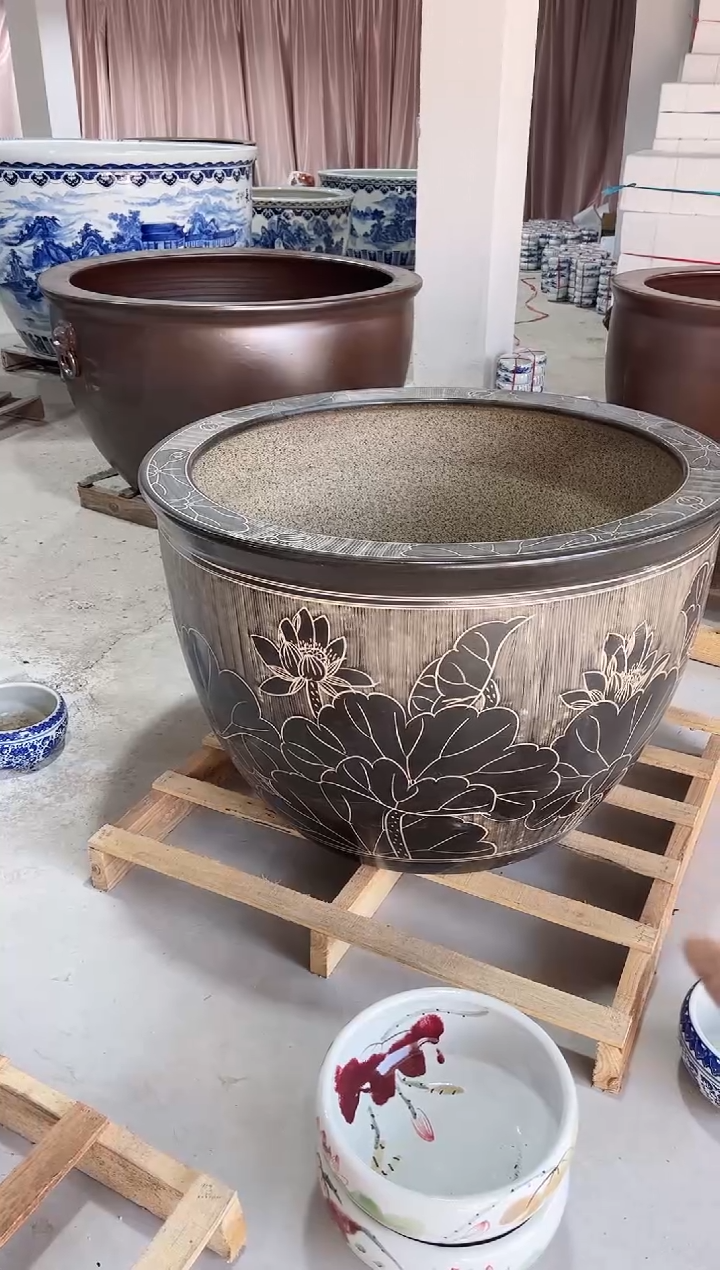 瓷片谷*一对一米雕刻荷花门海