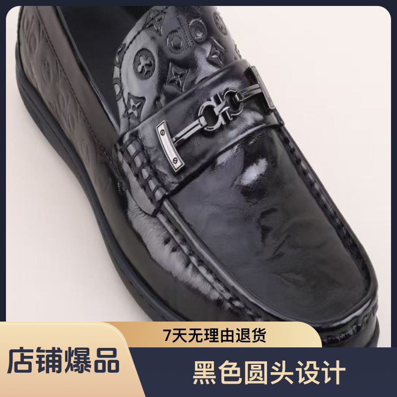 无品牌广州真皮休闲皮鞋软底轻质低跟黑色一脚蹬豆豆鞋