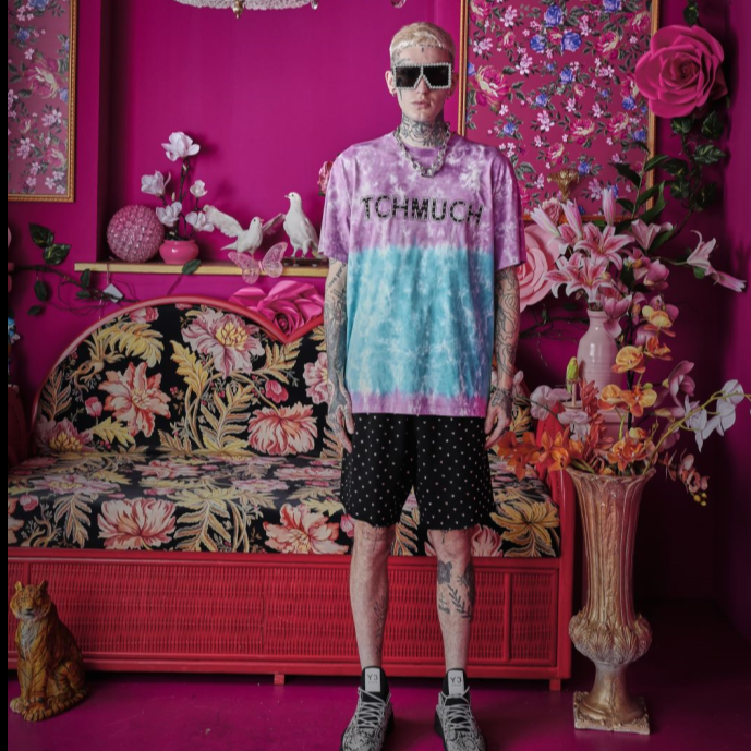 TCH-轻奢潮牌扎染渐变彩虹色设计师宽松休闲时尚短袖T66A108002