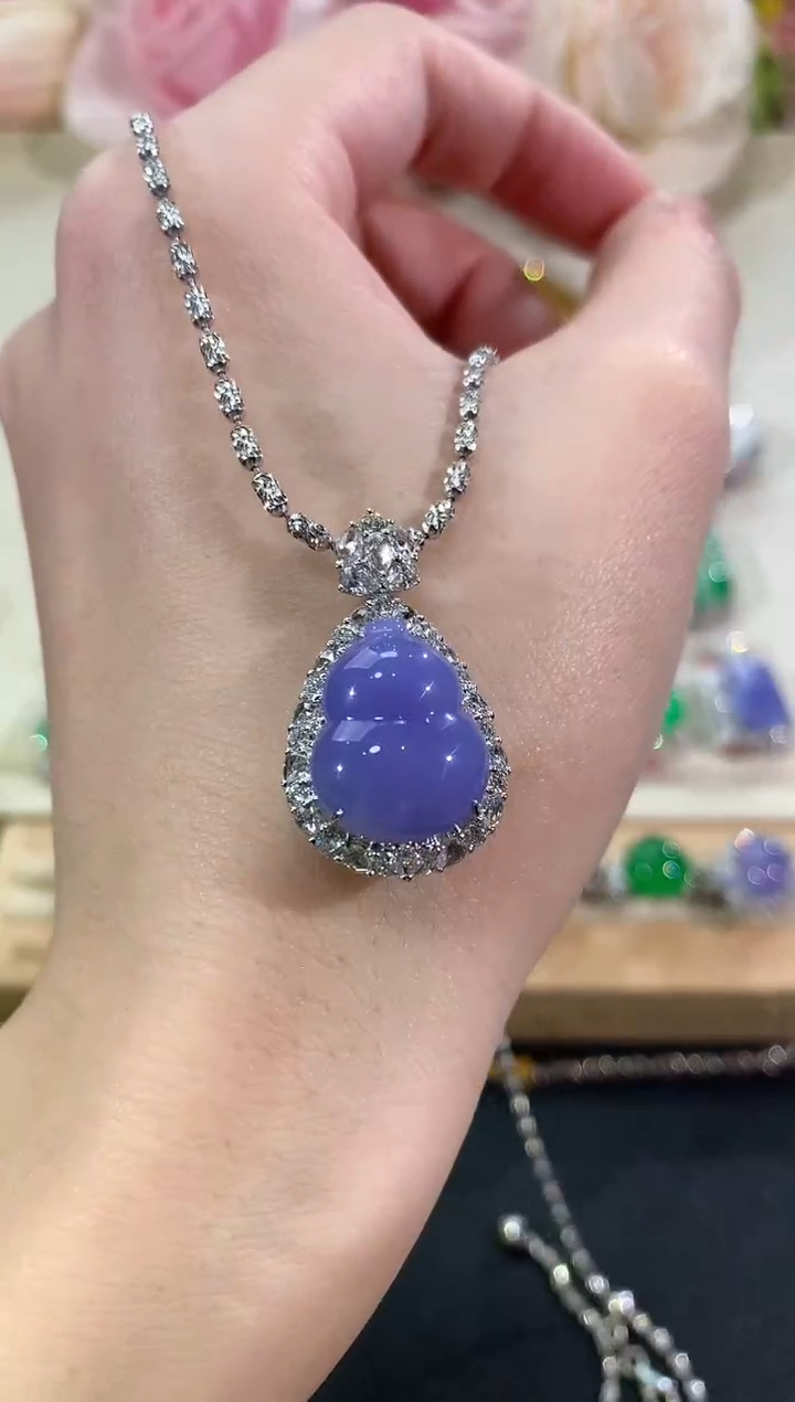 吊坠(不含链)18K金镶嵌翡翠冬日珠宝Q100紫货有色差