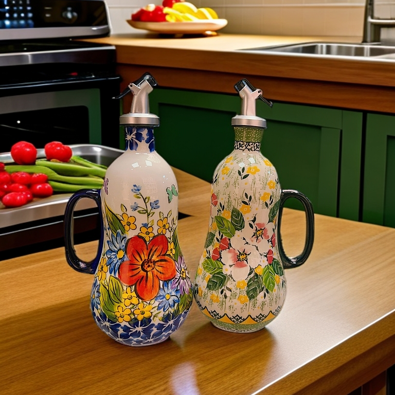 外贸手绘波兰创意精美油醋瓶，家用陶瓷油壶 · 醋壶500毫升