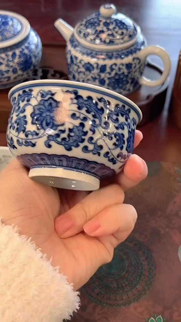 镹曰陶手工手绘柴窑制作茶具缠枝莲