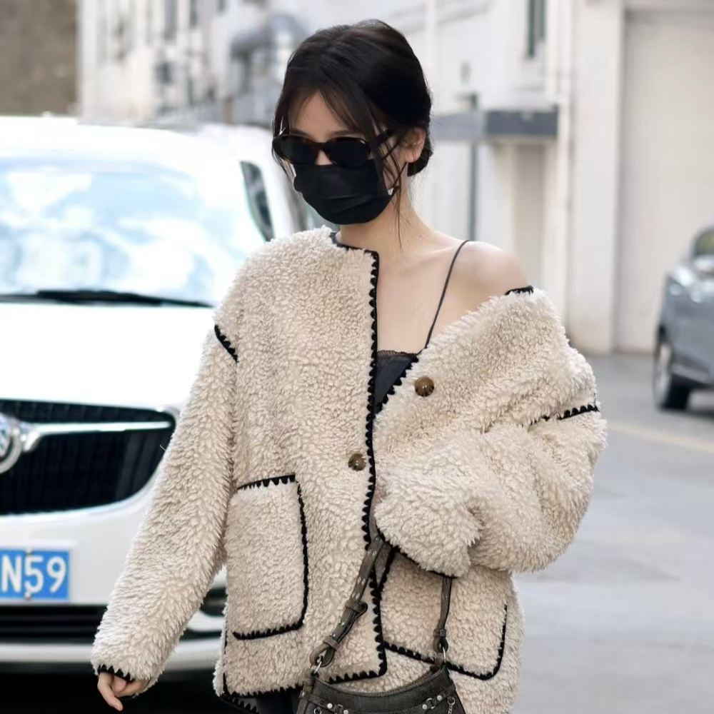 【虞书欣同款】100%纯羊毛冬新款大衣女短款小香风毛毛外套MS248031