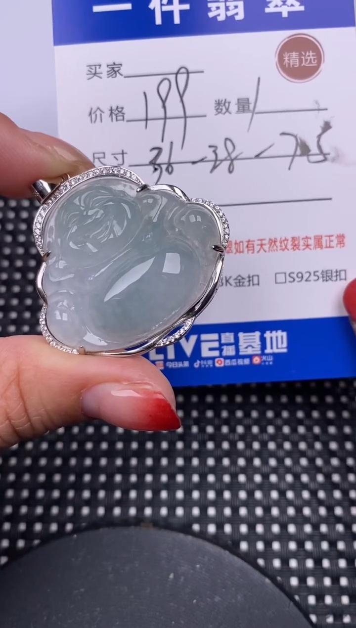 【闪购商品】翡翠颈饰银S925镶嵌挂件 带有黑色晶体