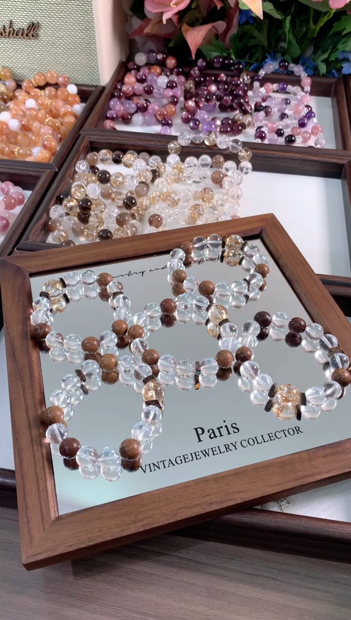 未镶嵌手链水晶檀木白水金箔胶花 D-J021-31