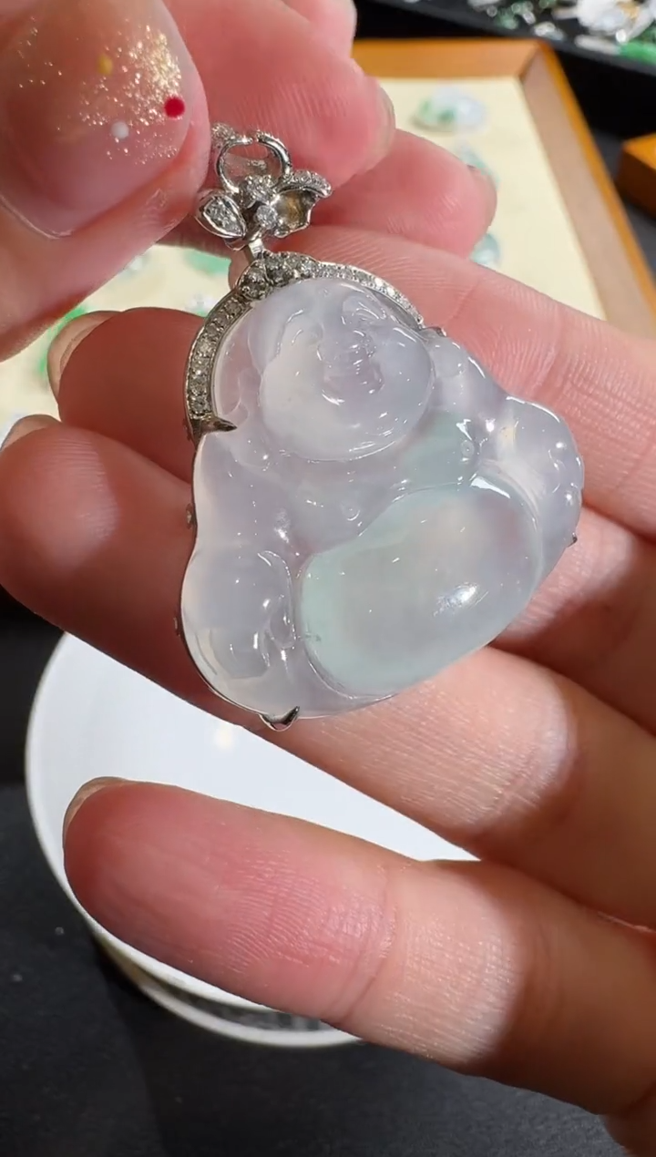 【闪购商品】翡翠吊坠(不含链)18K金镶嵌【源头工厂】钻石镶嵌