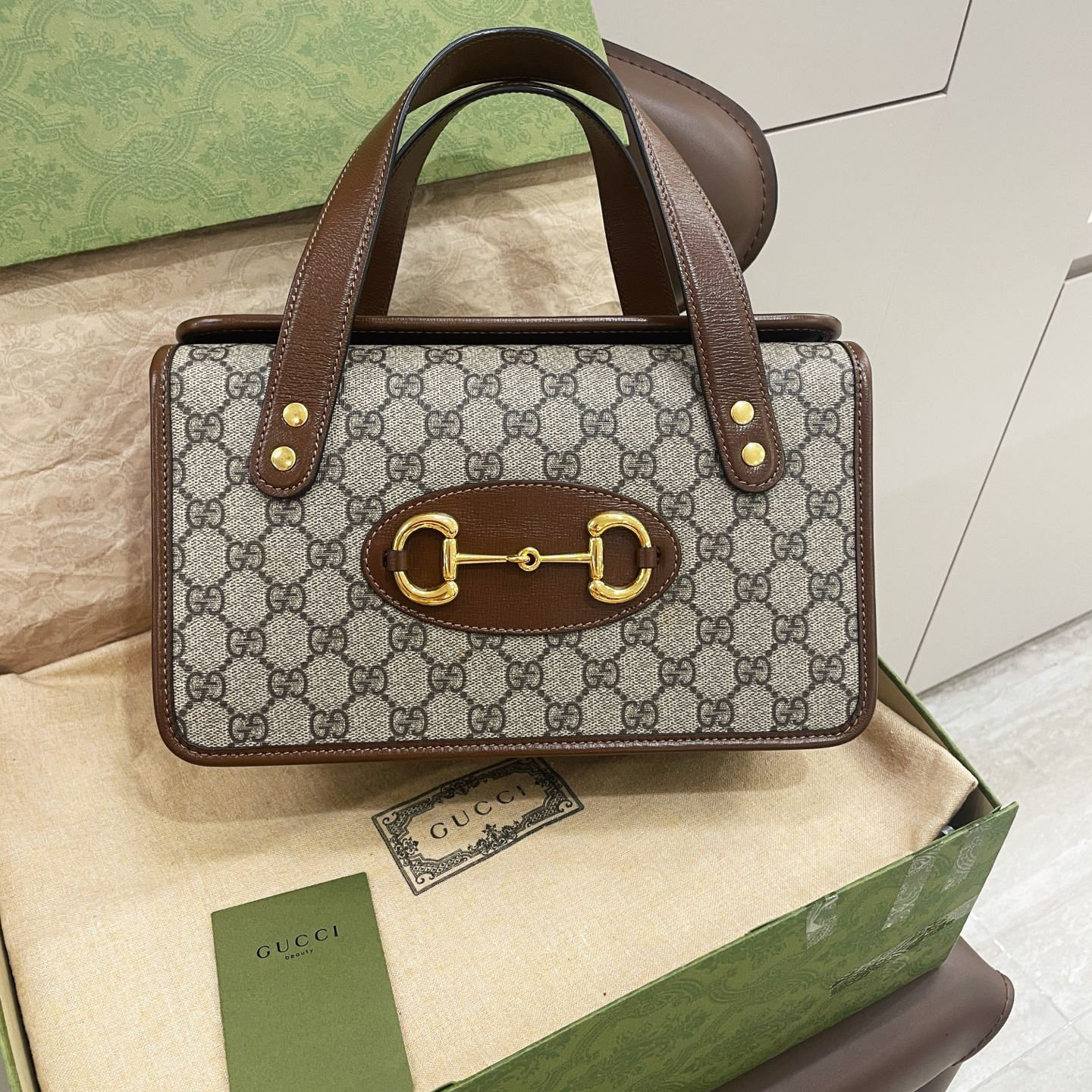 99新 GUCCI/古驰 1955老花盒子包尺寸：28x16x11.5