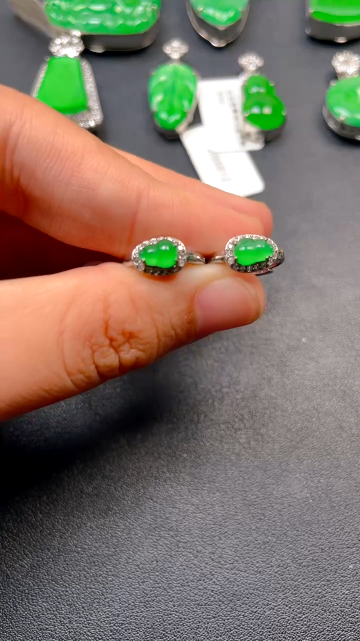 吊坠(不含链)银S925镶嵌翡翠耳钉