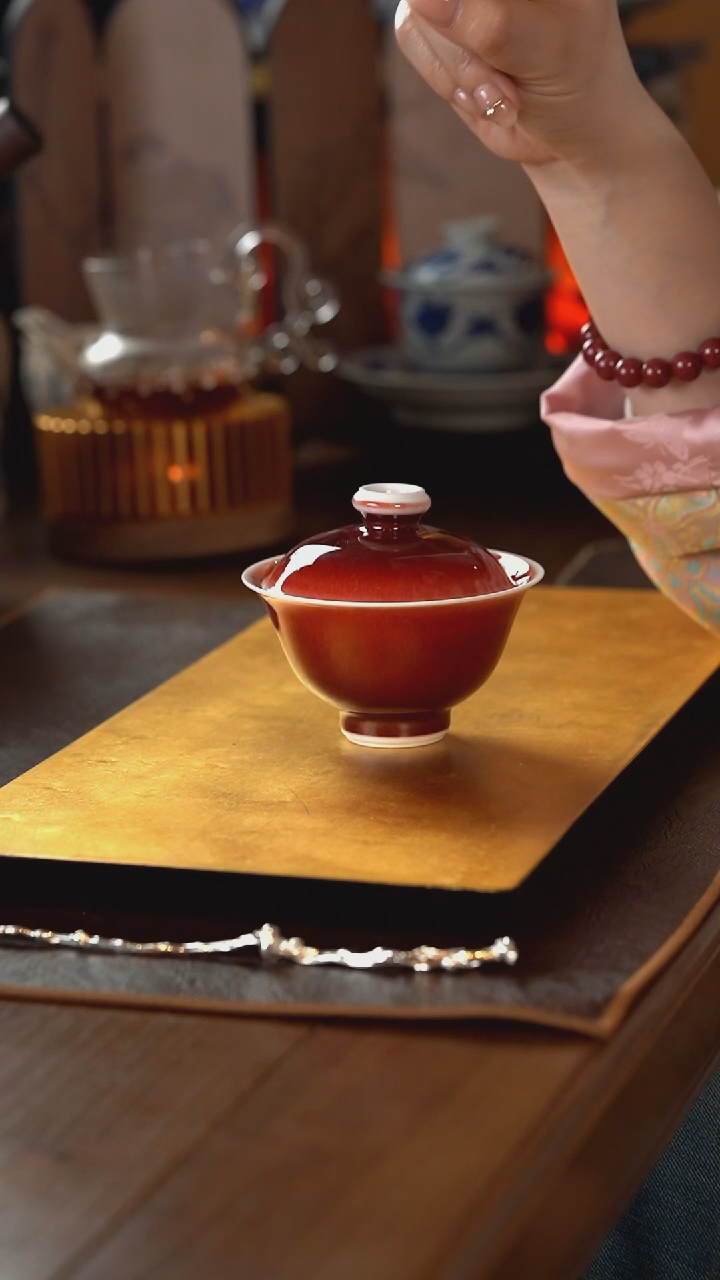 【闪购商品】正春堂·古法柴窑 薄胎郎红盖碗