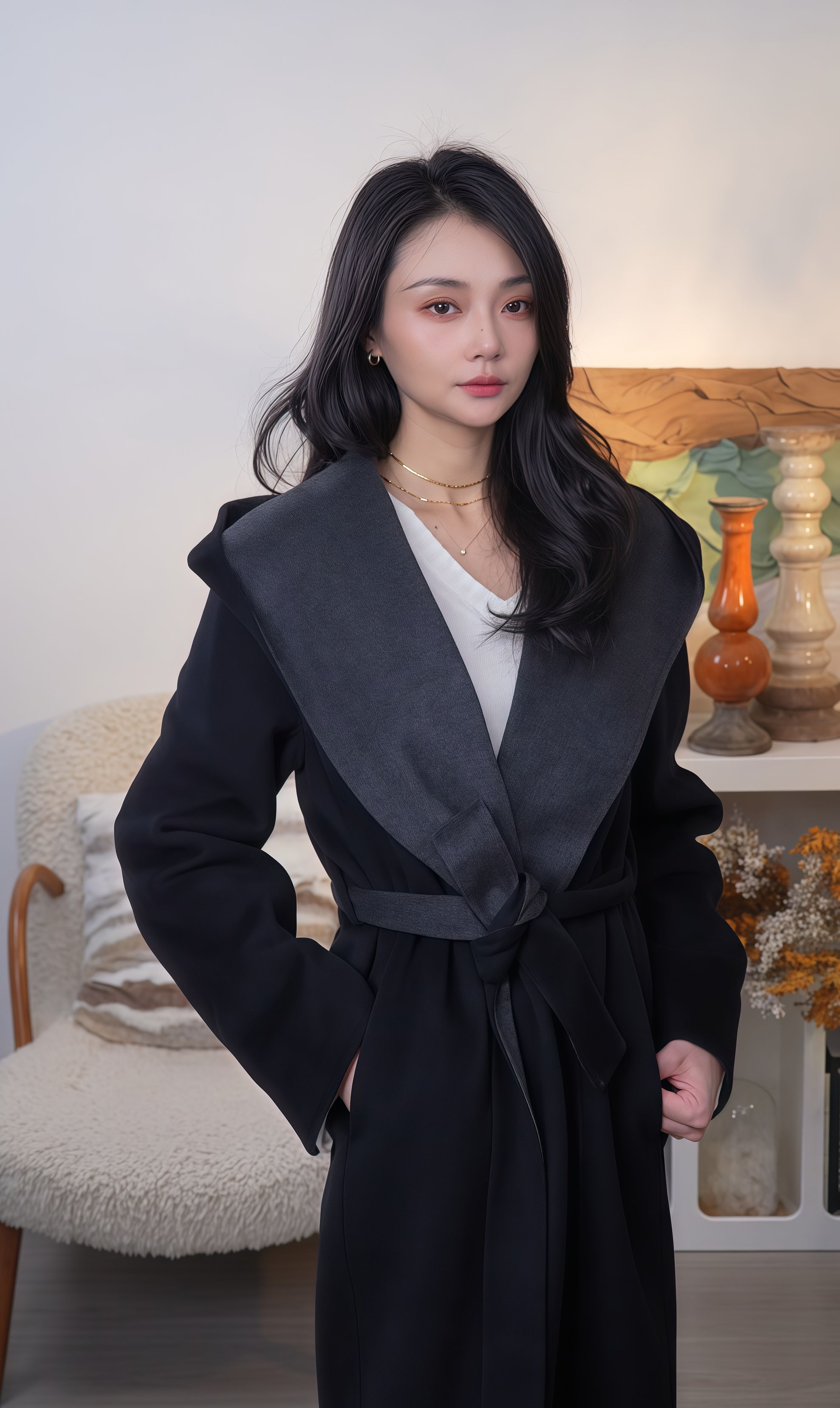 澳洲羊毛双面连帽大衣