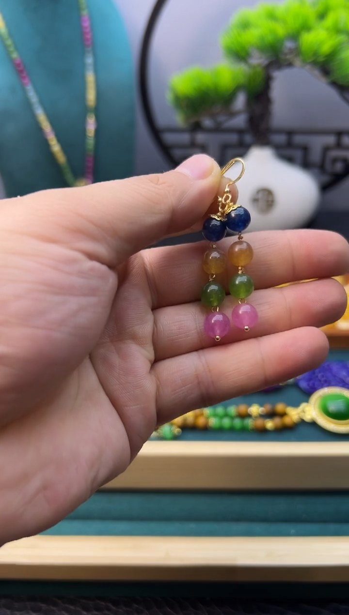 【闪购商品】碧玺猫眼耳饰14K金镶嵌E152