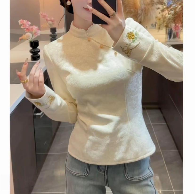 【加绒加厚】2025秋冬新中式刺绣提花上衣JJQ5SY6332