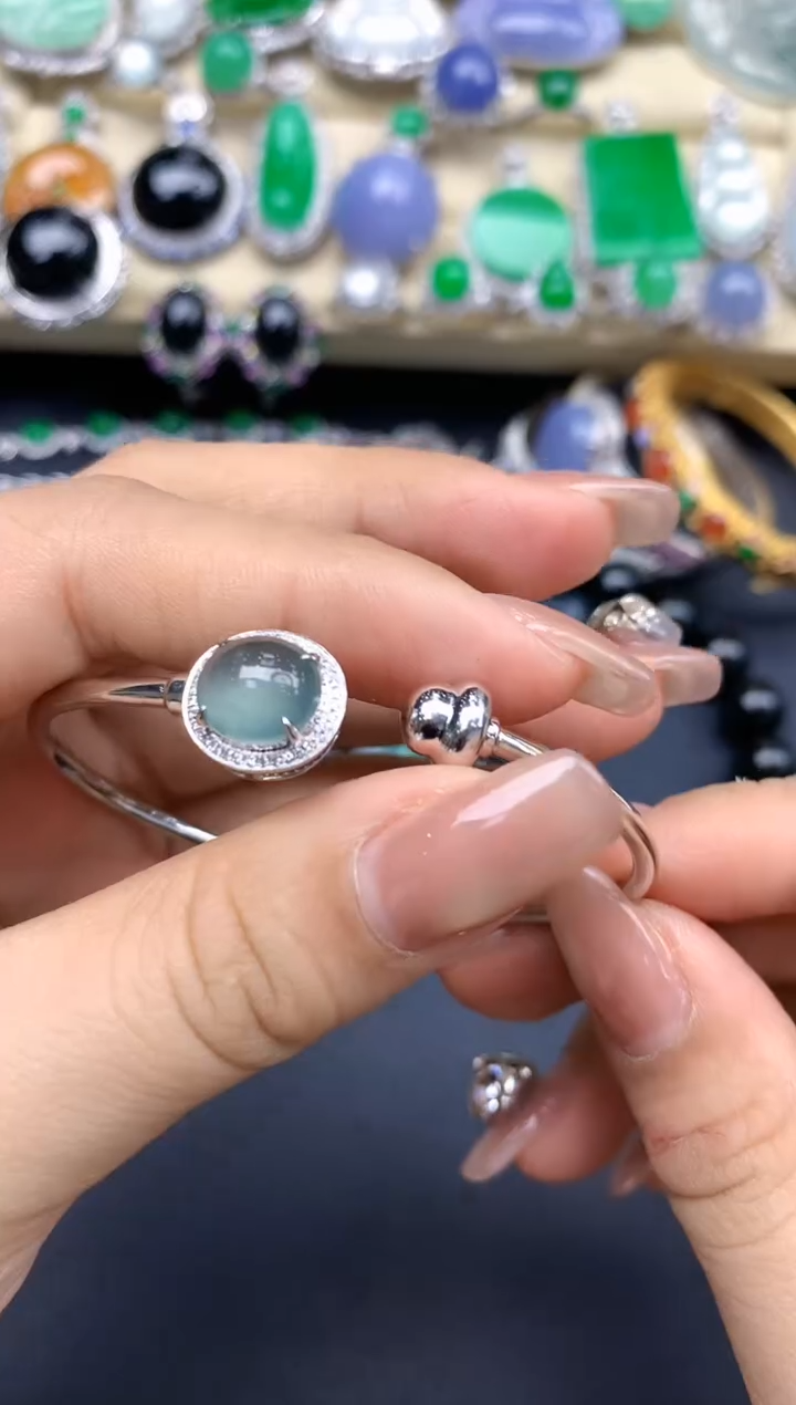 18K金镶嵌手镯翡翠348-中国好珍宝