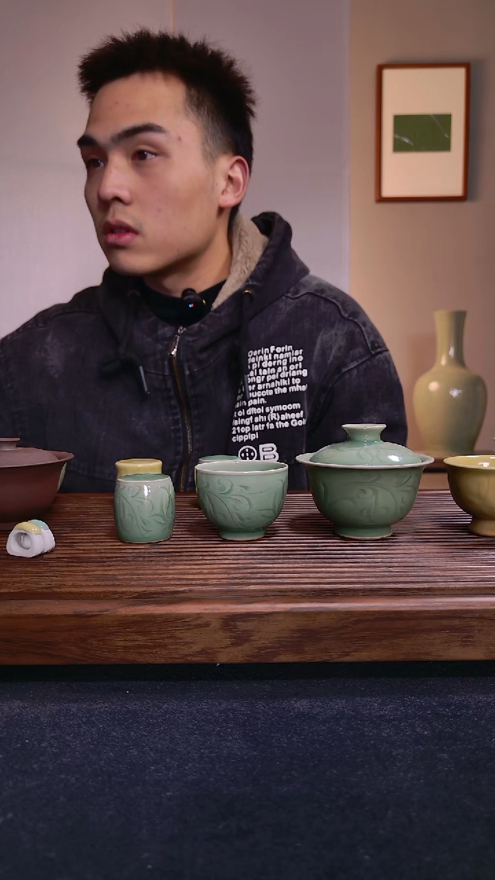 伤*和青禾豆青盖碗套组
