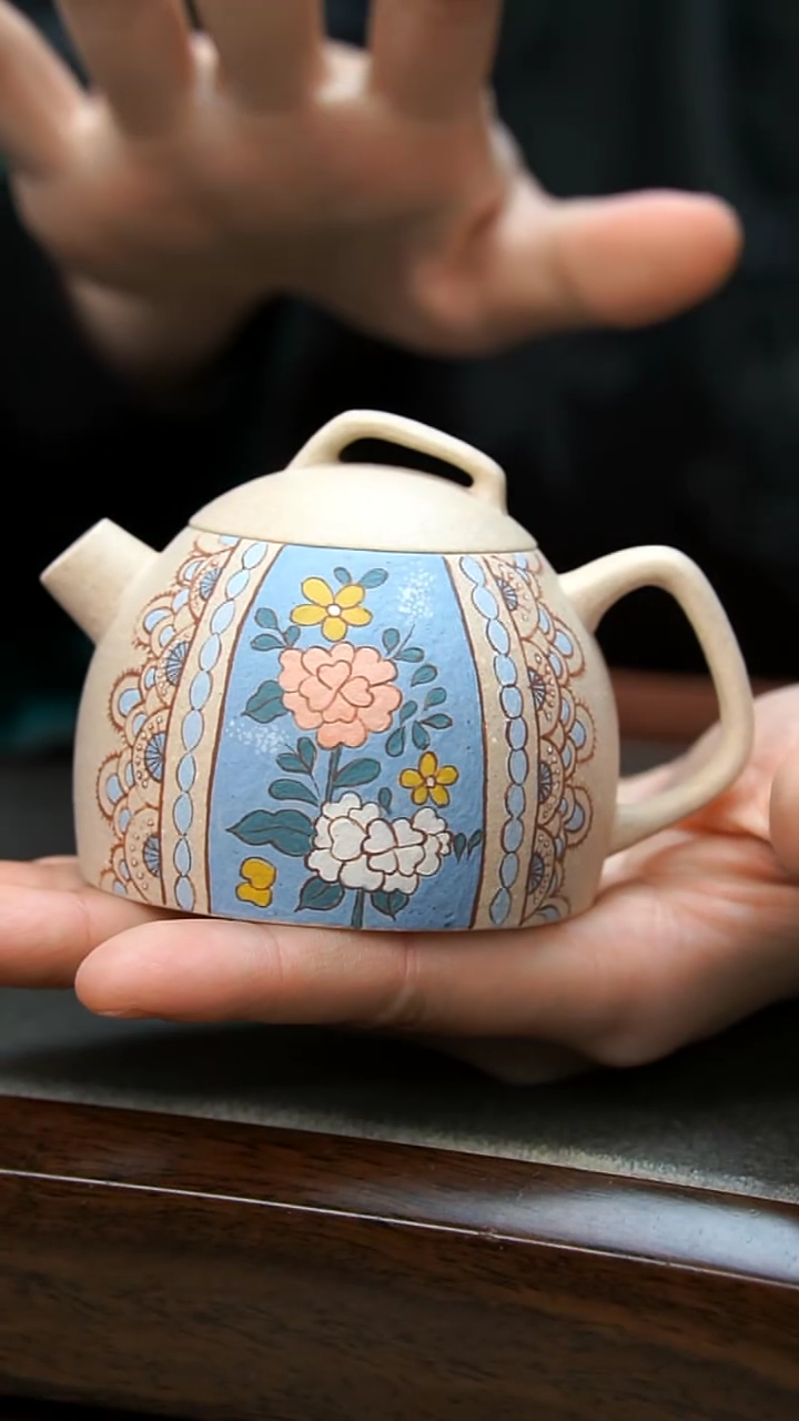 【闪购商品】紫砂茶壶蓝色花花几何秦权壶微瑕