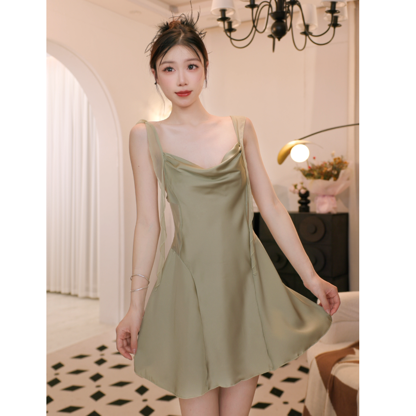 【微风情书】性感御姐睡衣带胸垫女纯欲风收腰显瘦荡荡领吊带睡裙