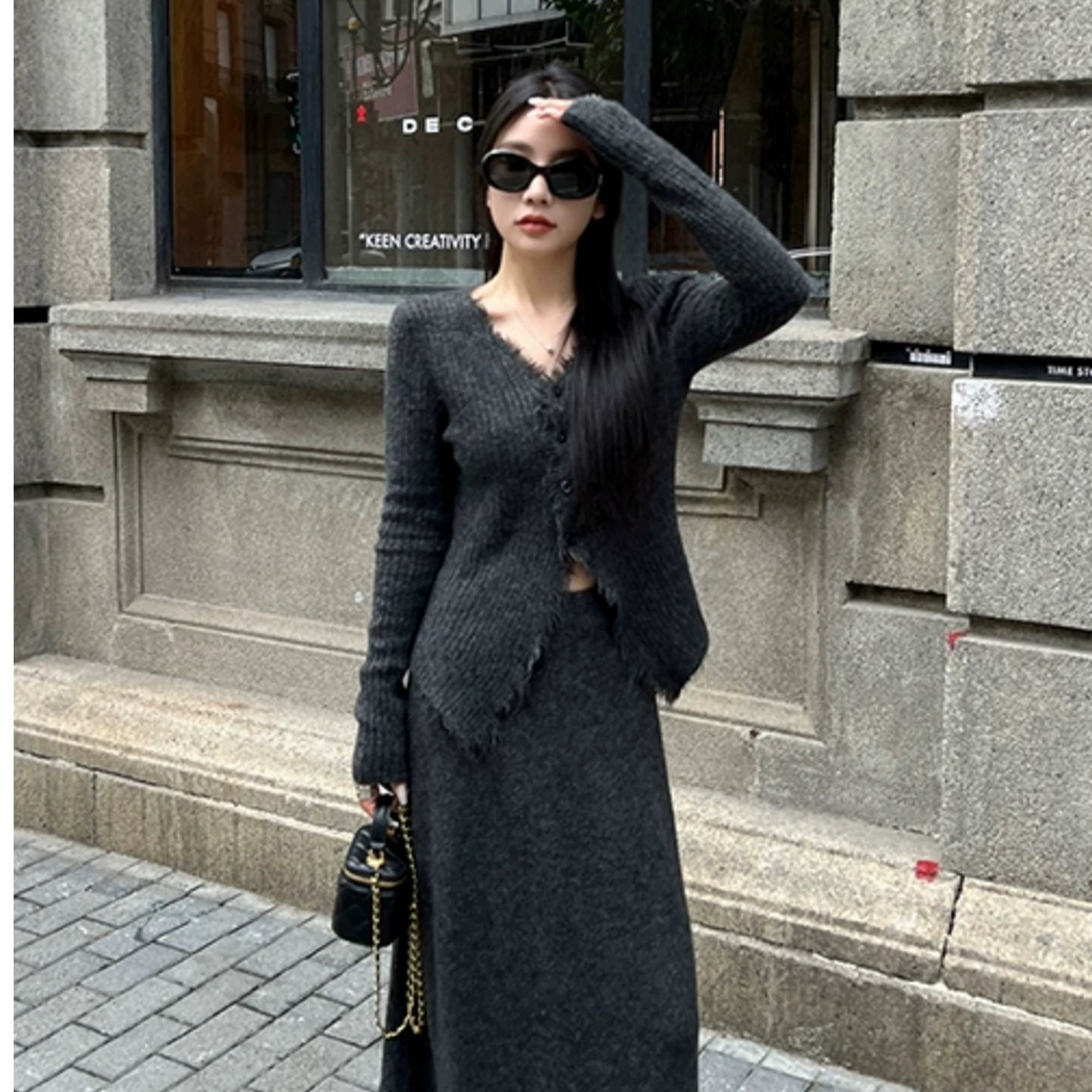 317休闲风轻熟风时尚套装开衫修身秋季中长款气质长袖