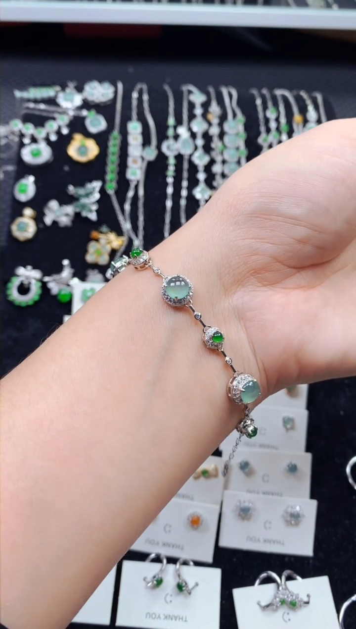 【闪购商品】翡翠手链银S925镶嵌8191