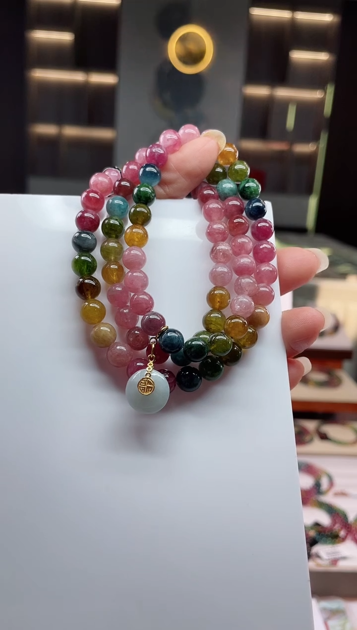 未镶嵌老矿碧玺三圈手串7mm+碧玺（多样性发一条）Q