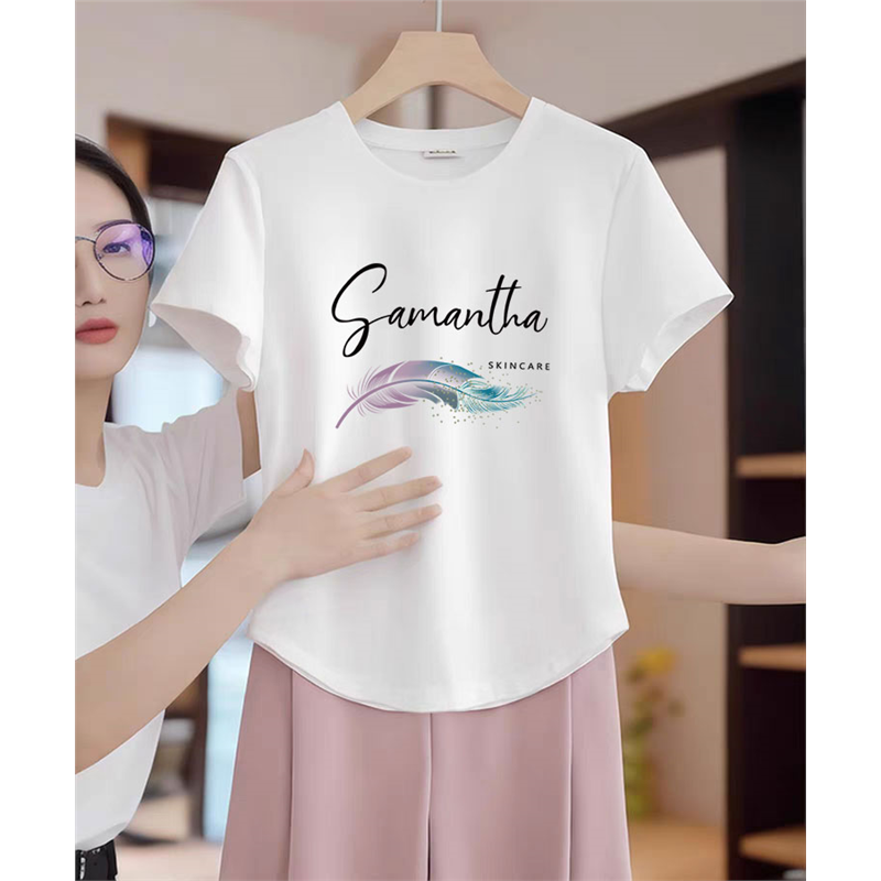 夏季短袖常规款圆弧下摆T恤女白色短袖女t恤夏弧形下摆新款小个子