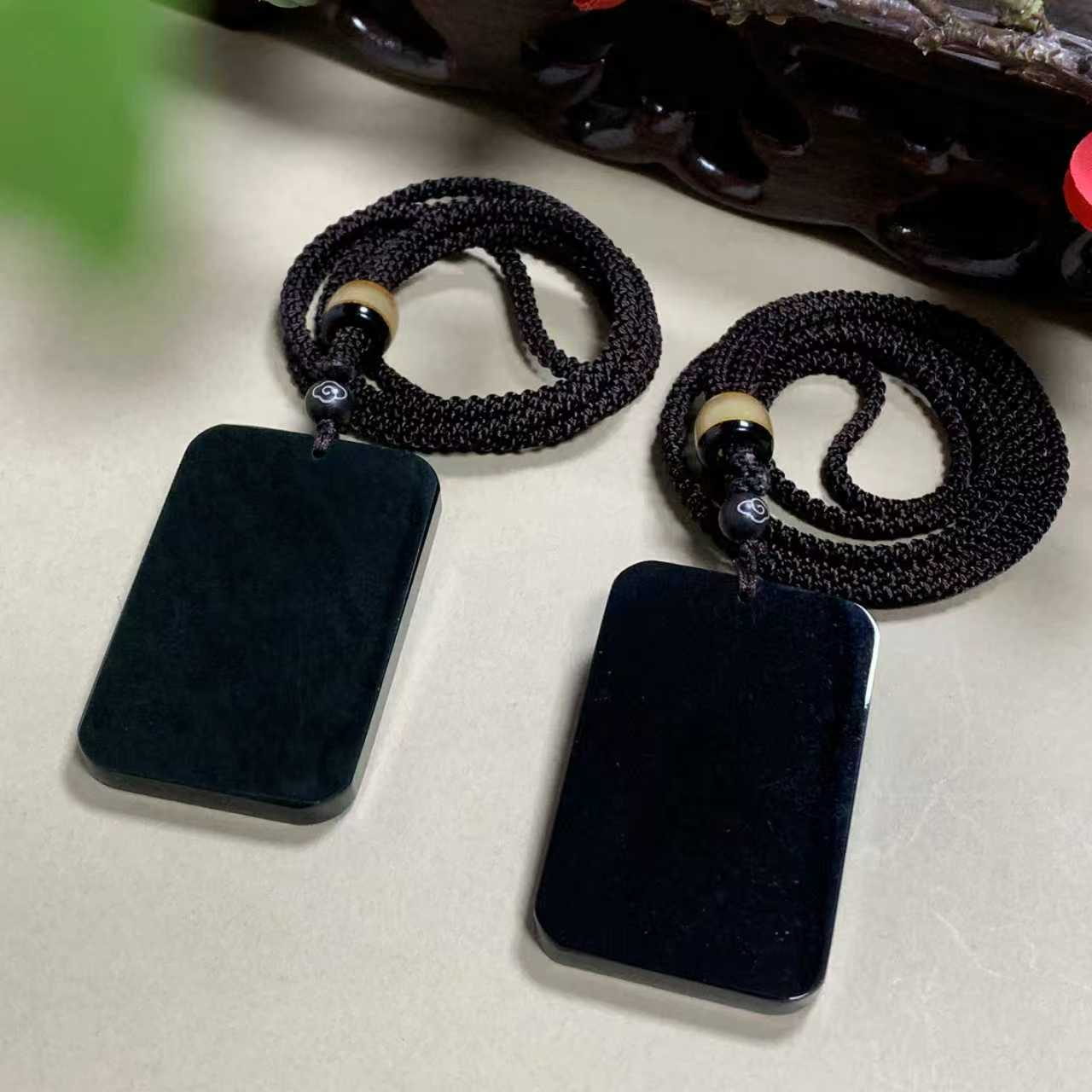 H4763-50左右-和田玉全墨墨玉无事牌-配绳多样发其一WR