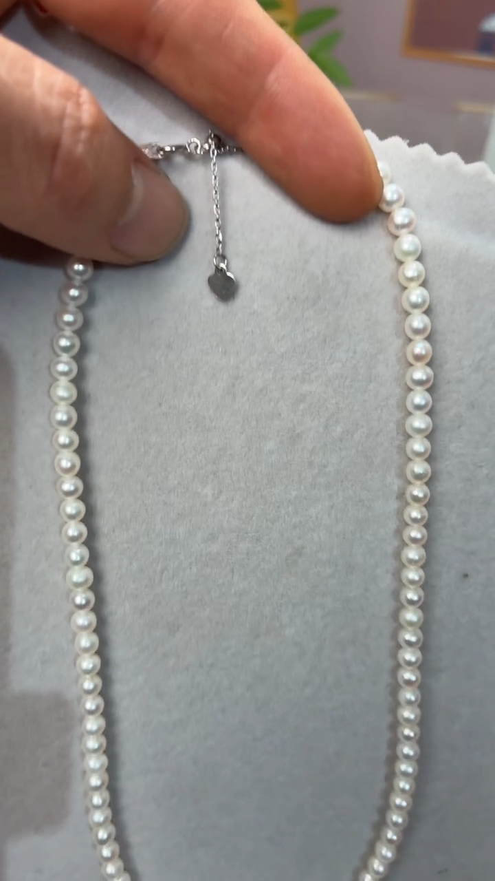 颈饰银S925镶嵌淡水珍珠3-4小米珠