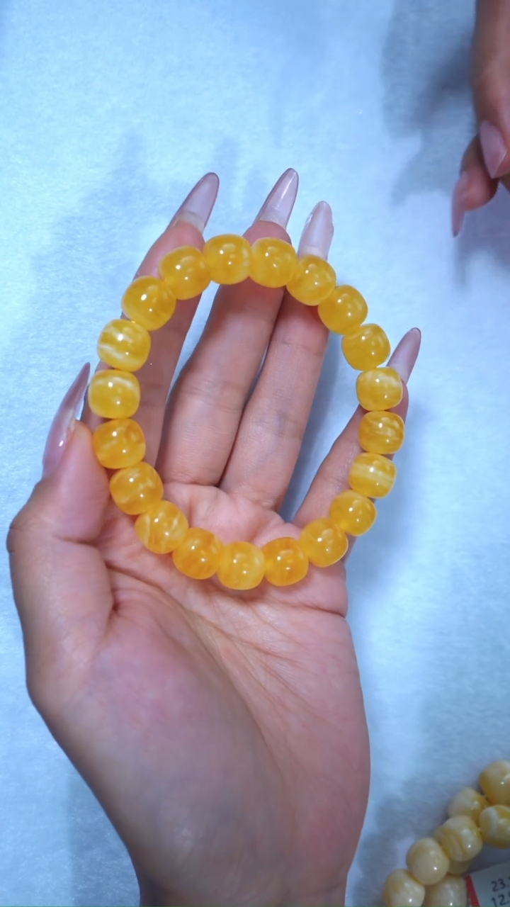 【闪购商品】蜜蜡手链未镶嵌同料焦皮11.3mm虎皮纹妖花