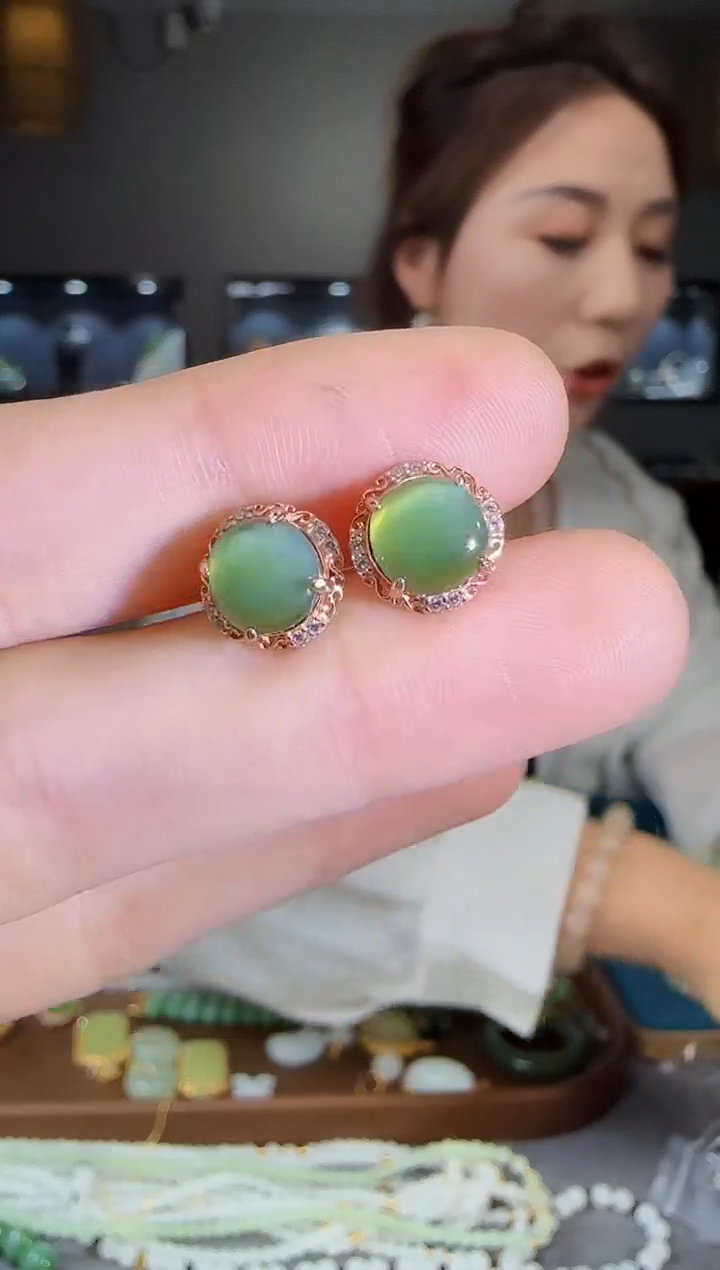 和田玉银S925镶嵌耳饰1