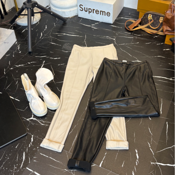 D25 122924 高腰显瘦紧身皮裤女高级感直筒阔腿长裤