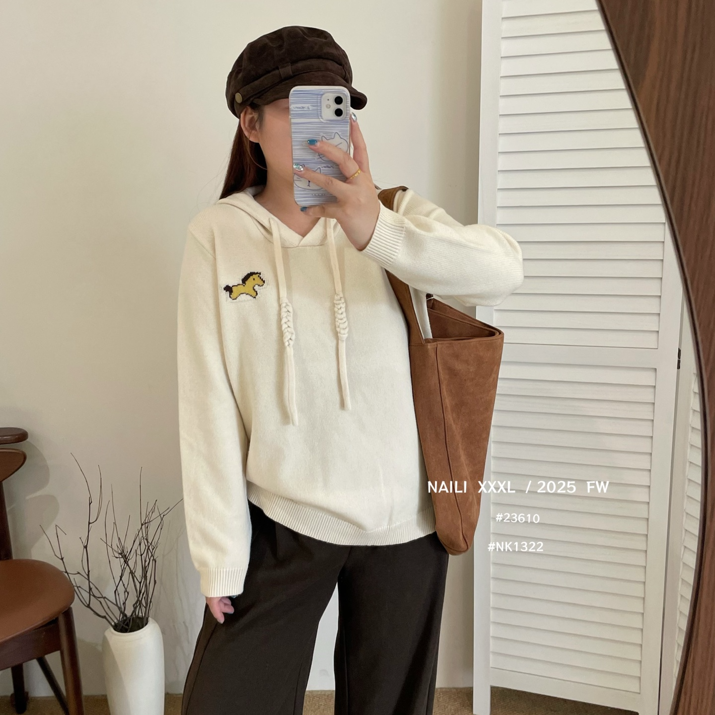 冬季新款孕妇连帽提花小马针织衫宽松大码毛衣毛衫孕妇装上衣帽衫