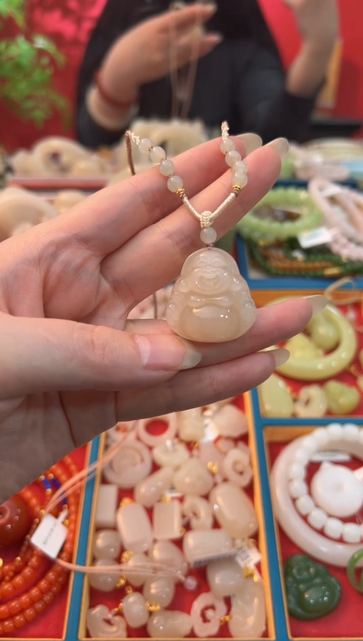 【闪购商品】和田玉吊坠未镶嵌红藕粉佛公30mm