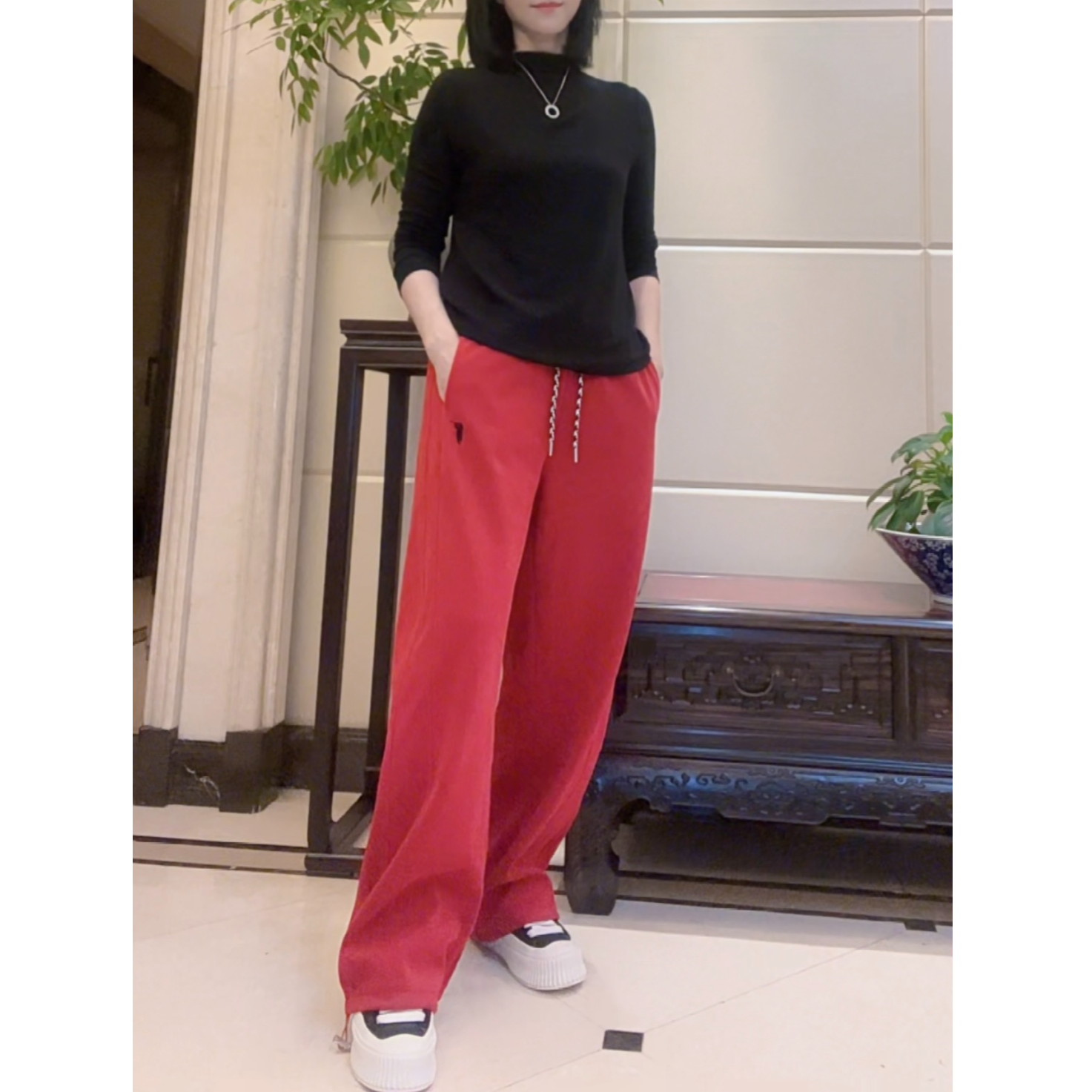 休闲裤加绒加厚爆款新款小马刺绣抽绳卫裤阔腿宽松显瘦弯刀裤6911