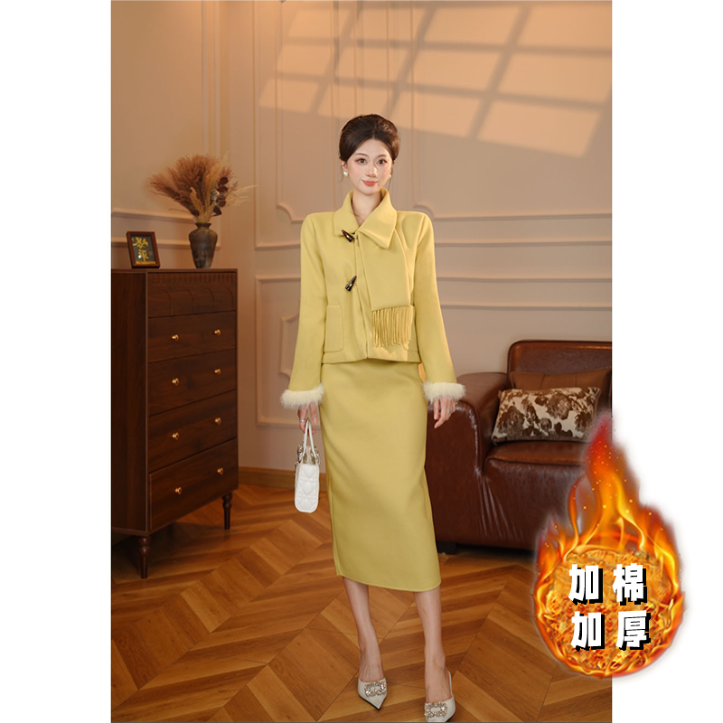 【张小小】【加棉加厚】【两件套】2025冬季小香风外套半裙套装QY0123