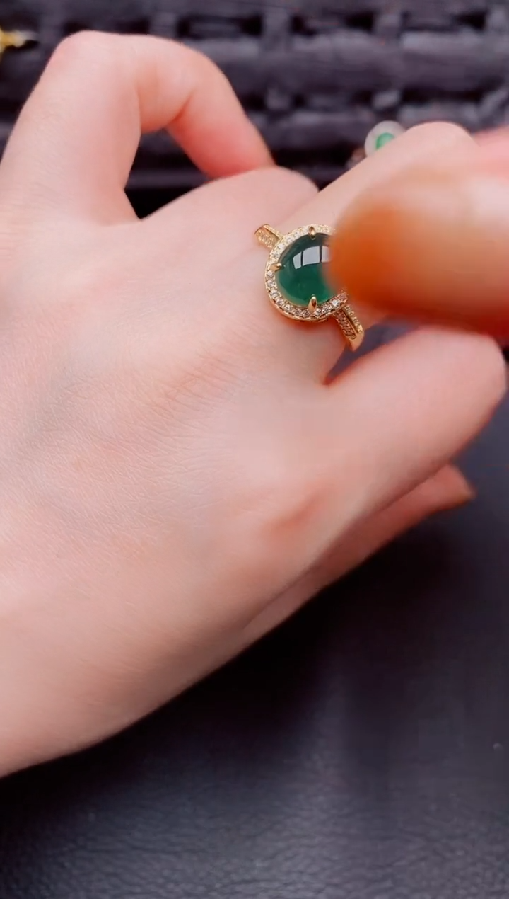 【闪购商品】翡翠戒指银S925镶嵌天然a货翡翠422