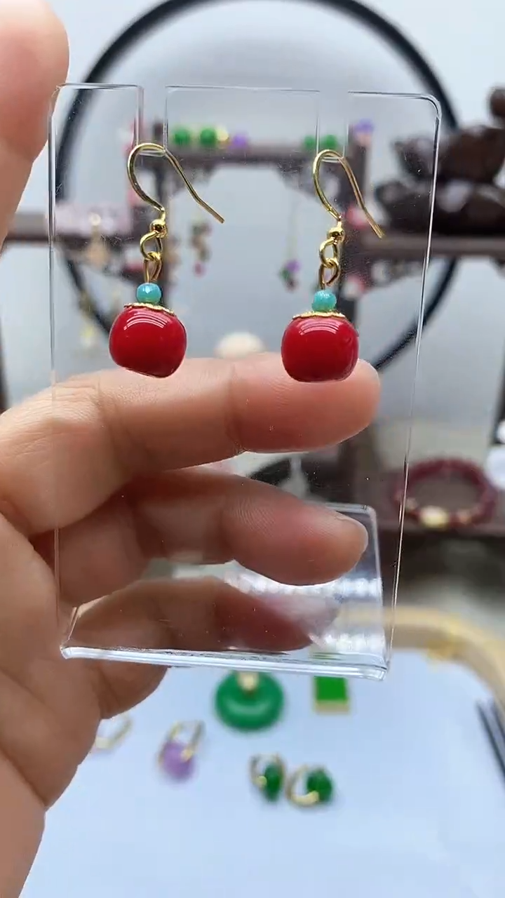 【闪购商品】南红玛瑙耳饰银S925镀金镶嵌80