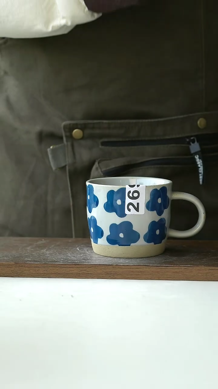 【闪购商品】陶瓷粗陶手绘花朵马克杯@4-2@