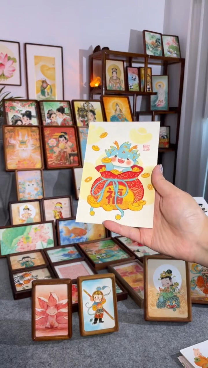国画【福袋龙-画芯】6寸手绘摆台