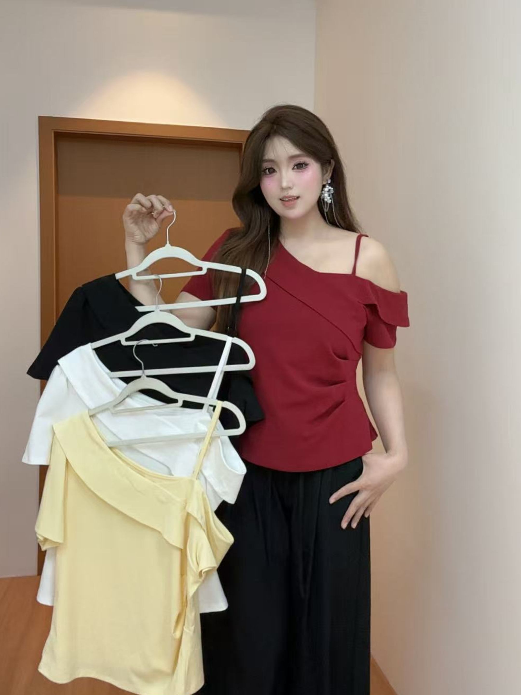 【圆圆脸】胖mm露肩纯欲风遮肉显瘦2025夏季新款甜辣遮肉显瘦上衣女