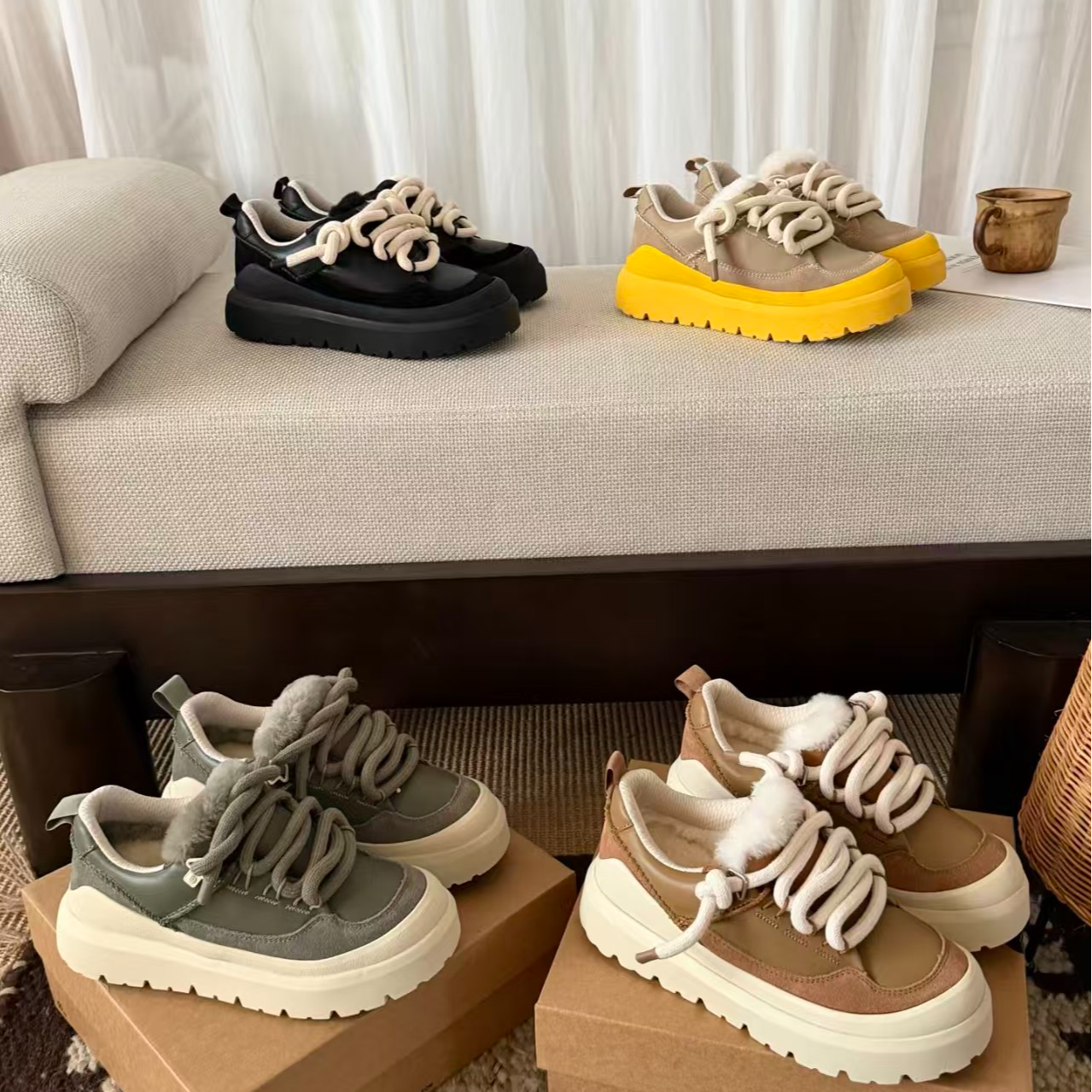 百搭真皮真毛皮毛一体小众外穿时尚厚底